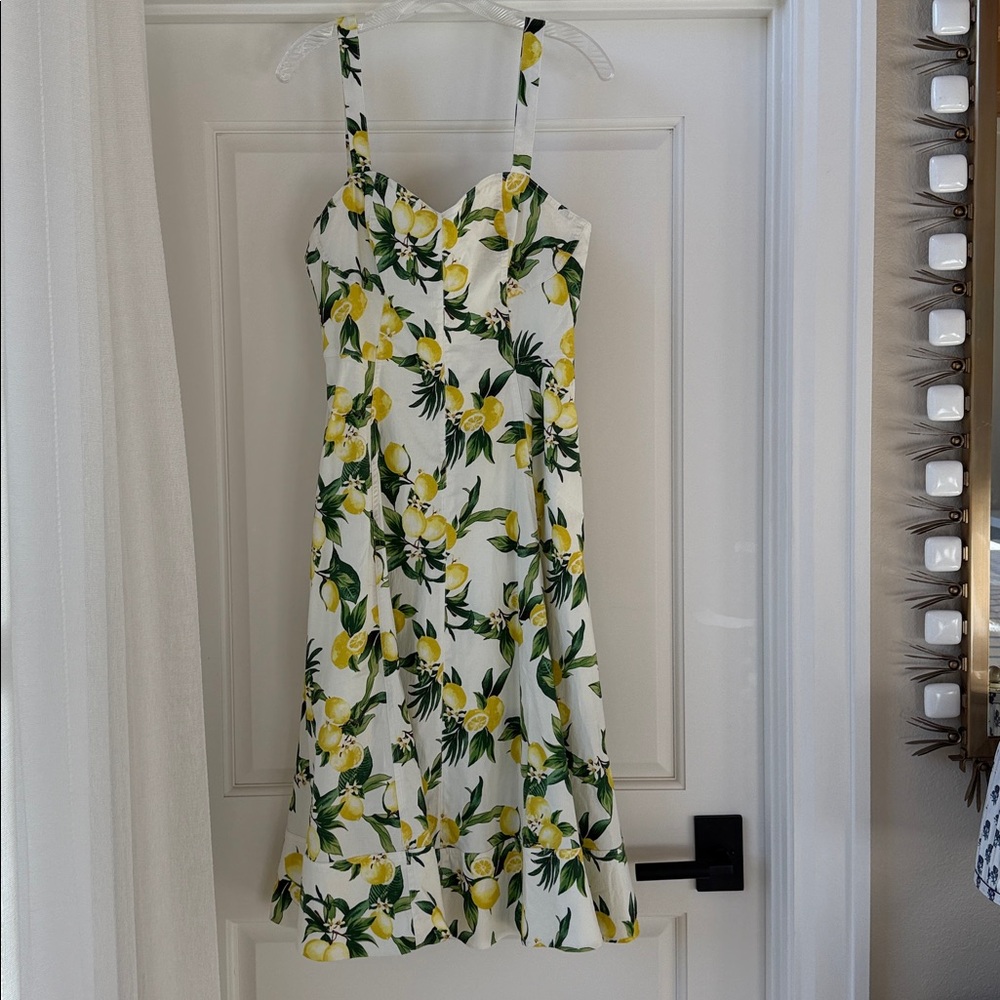 Avec Les Filles White and Yellow Lemon Print Midi Dress NWT Size 10